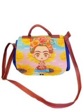 Mexican Frida Kahlo Crossbody Purse Bag Floral Canvas Woven Zarape Sunflowers